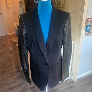 Wes Gordon Black Blazer with Leather Sleeves